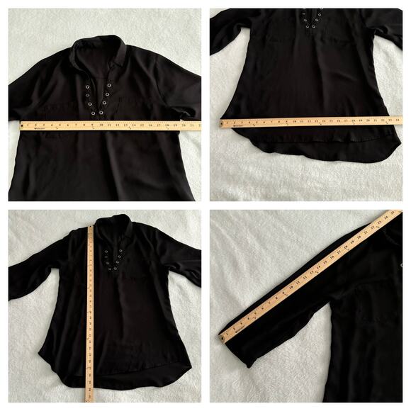 Calvin Klein Grommet Blouse Large Black Bi-Level Hem Tunic Shirt Top Boho Flowy - Picture 10 of 10